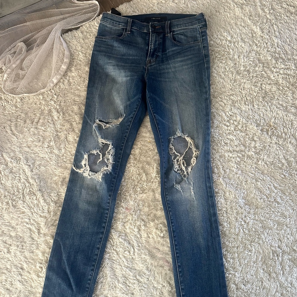 J Brand Dark Blue Distressed Skinny Jeans